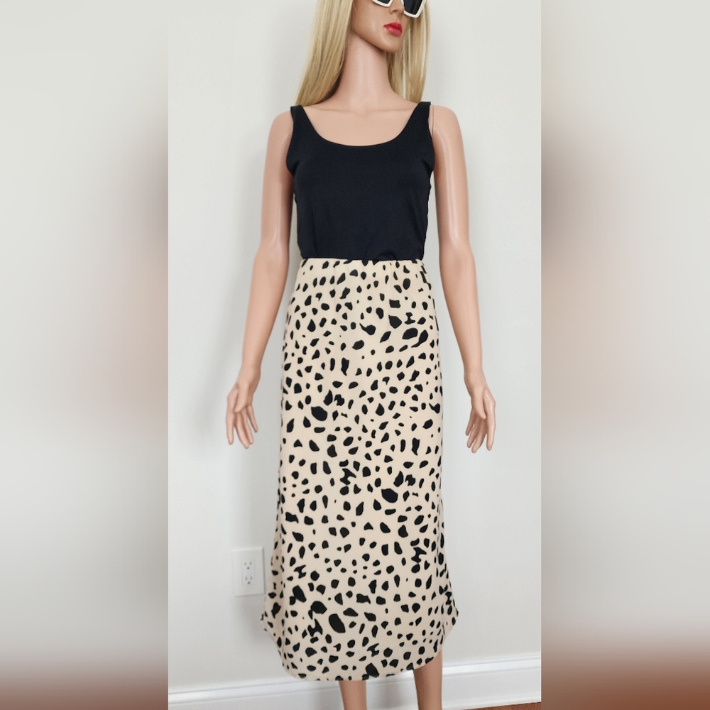 ZARA LEOPARD PRINT BEIGE BLACK LINED MIDI SLIM SKIRT SZ.M MEDIUM